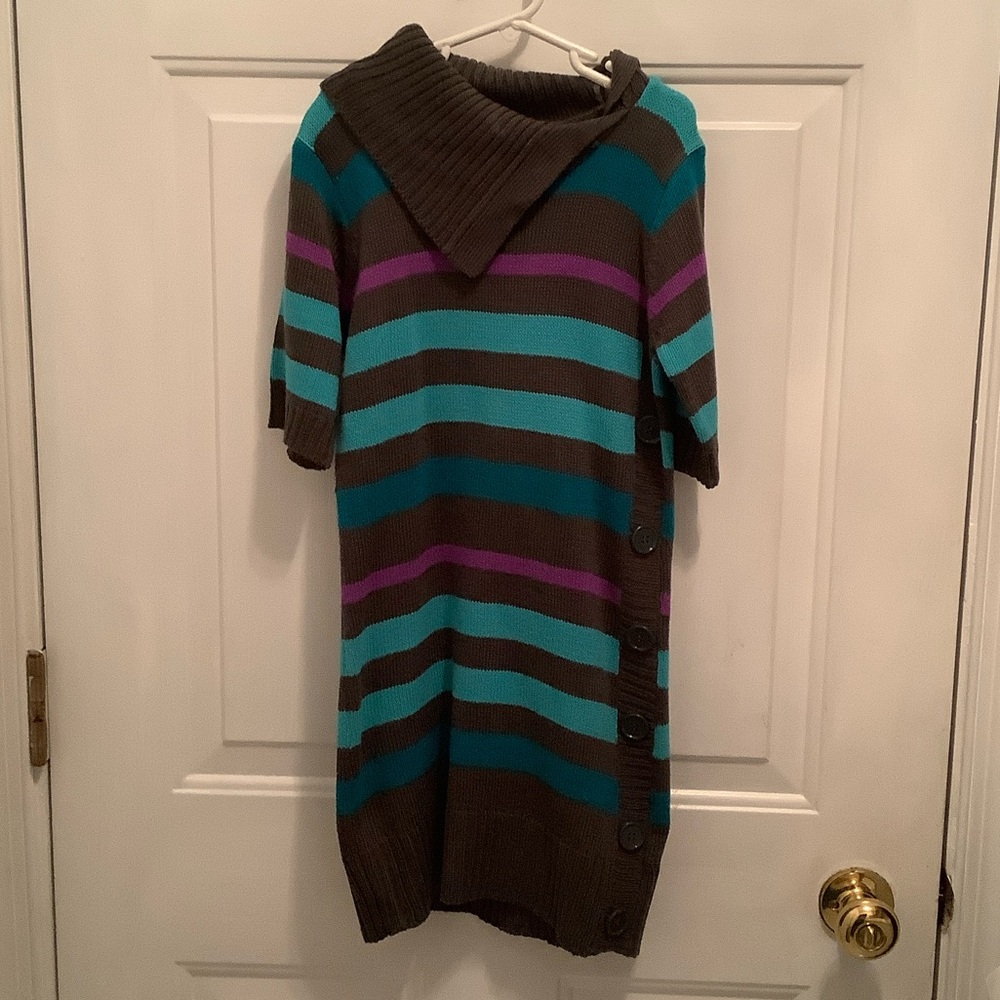 Derek Heart Teal and Grey Striped Sweater